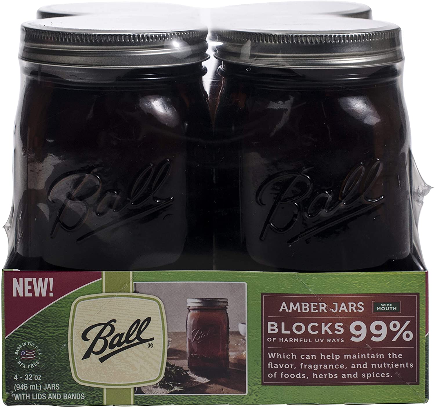 9.82 Amazon Ball Wide Mouth Canning Jars, Quart, Amber, 4 Count Zpug Deals